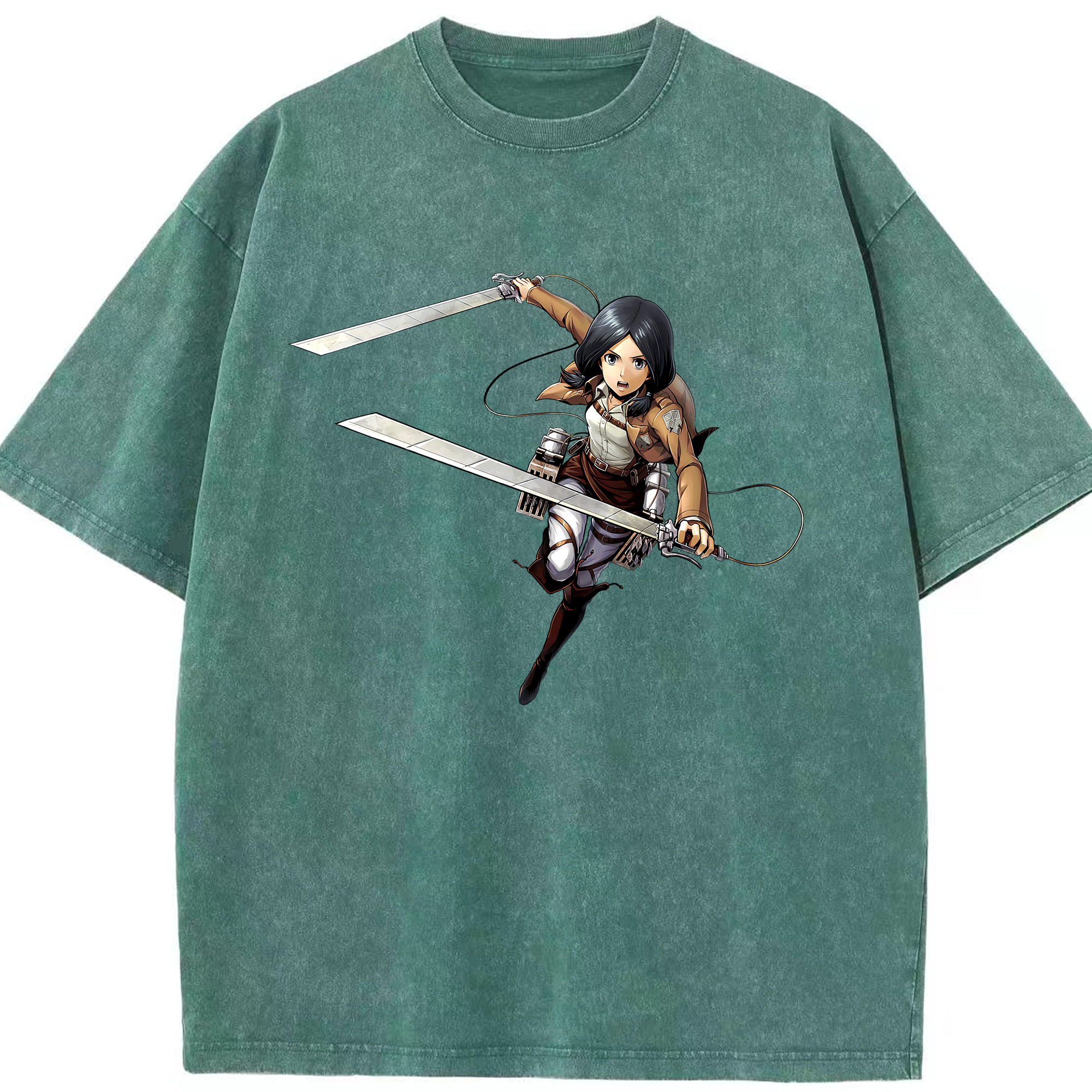 （画像用） 進撃の巨人 ミカサ·アッカーマン Attack on Titan Mikasa Ackerman 綿100% ヴィンテージ風 半袖Tシャツ（フロントプリント）